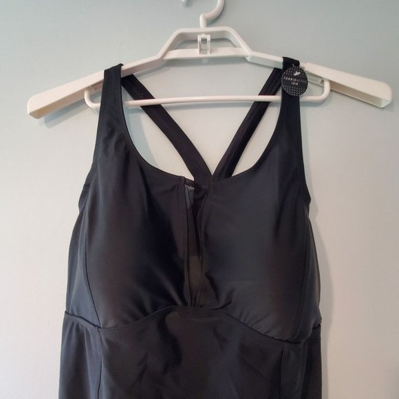 Torrid nwt swimsuit womens 3X 22 24 black mesh inset keyhole wireless Ac… - Picture 3 of 5